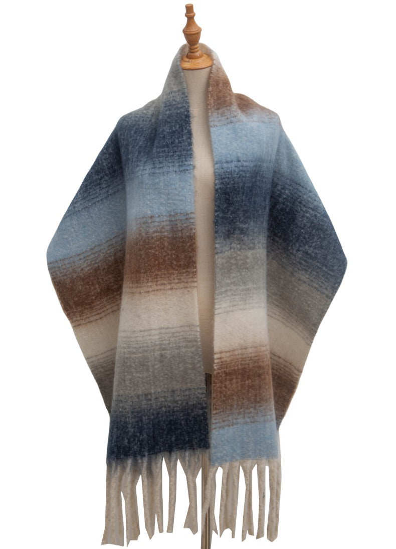 Ombre Stripe Fringed Oversized Winter Scarf - NO-1 - 5