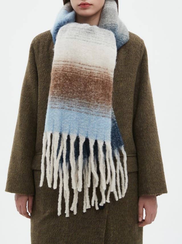 Ombre Stripe Fringed Oversized Winter Scarf