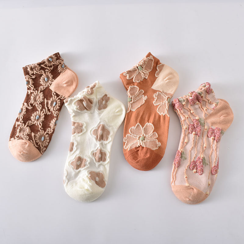 Sheer Floral Lace Ankle Socks - view 1