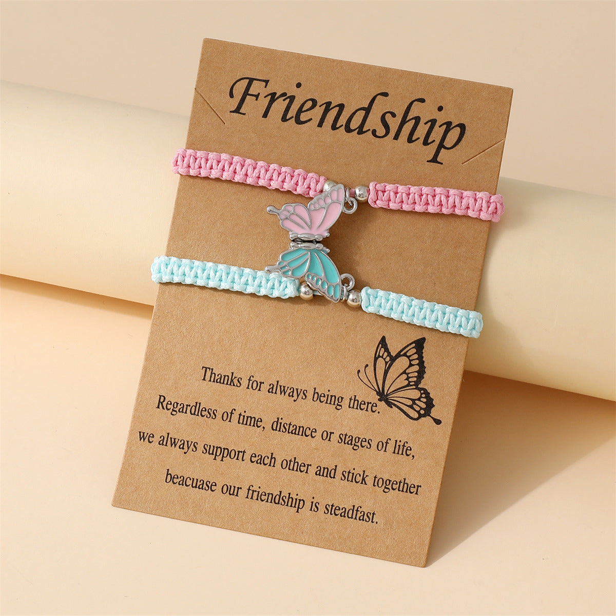 Braided Bracelets With Butterfly Charms for Two - Set_01