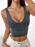 Ribbed Scoop Neck Cropped Tank Top - Black