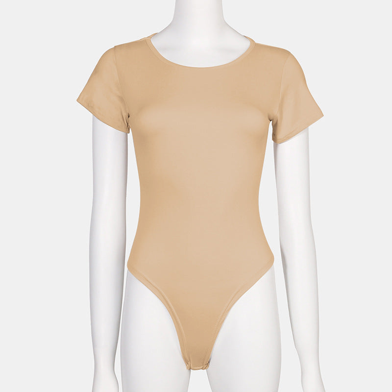 Short Sleeve Seamless Shaping Bodysuit - Apricot-R