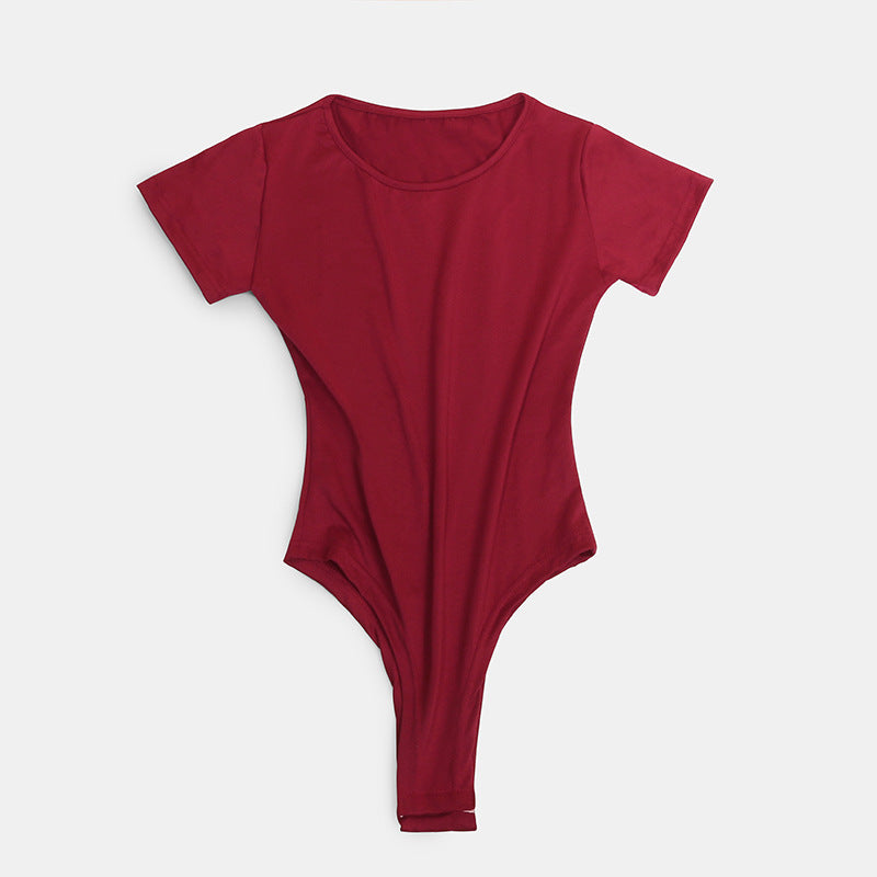 Short Sleeve Seamless Shaping Bodysuit - Red-R - 1