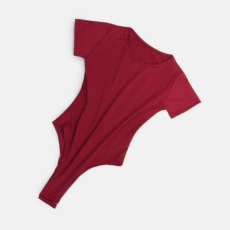 Short Sleeve Seamless Shaping Bodysuit - Red-R - 3