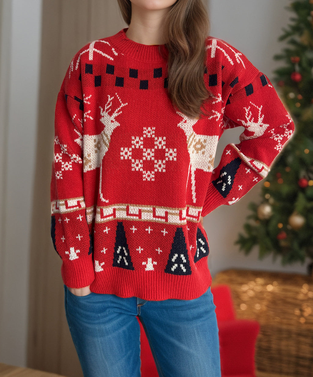 Reindeer Snowflake Jacquard Knit Sweater - view 1