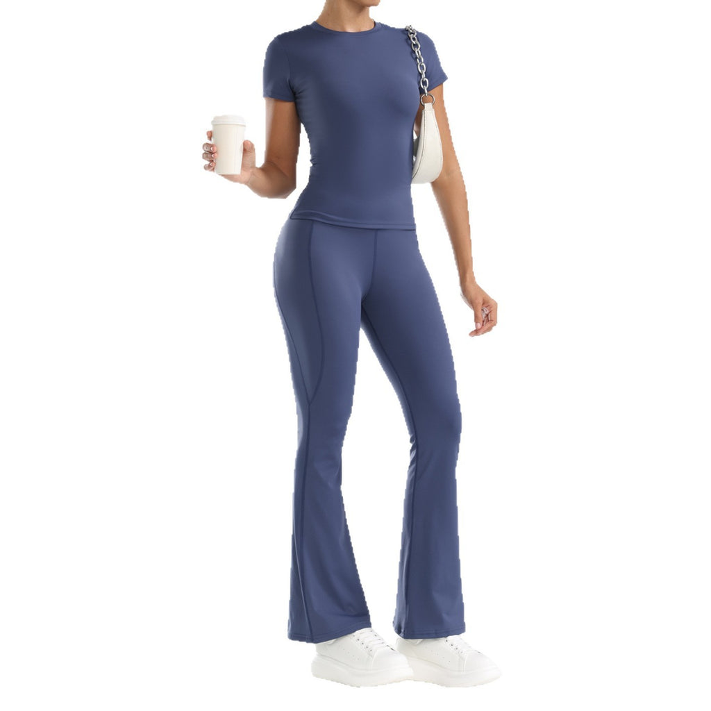 Short Sleeve Fitted Tee and Flare Yoga Pants Set