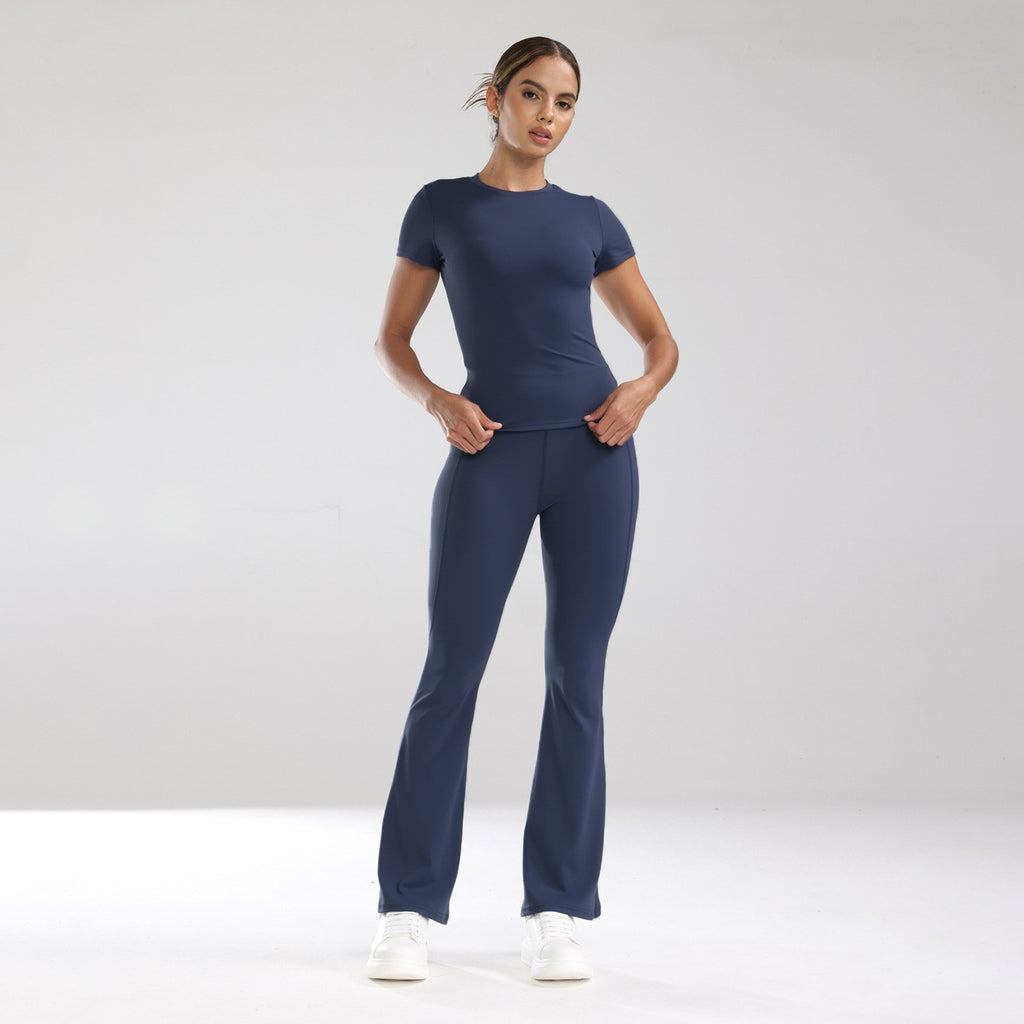 Short Sleeve Fitted Tee and Flare Yoga Pants Set