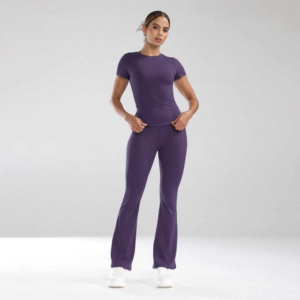 Short Sleeve Fitted Tee and Flare Yoga Pants Set