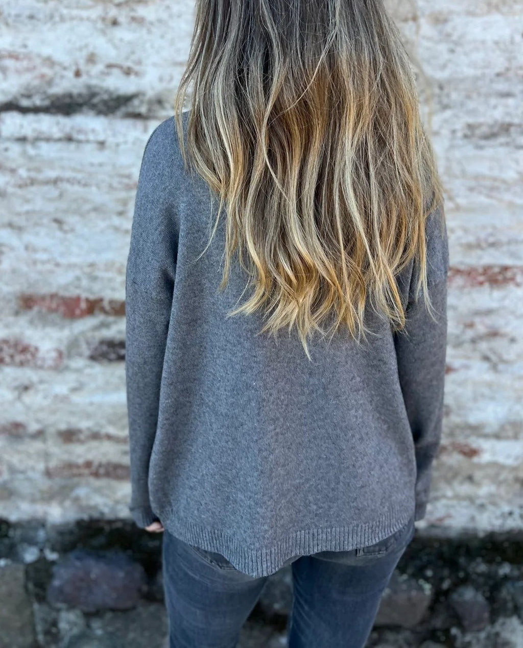 Button Sleeve Turtleneck Slouchy Knit Sweater