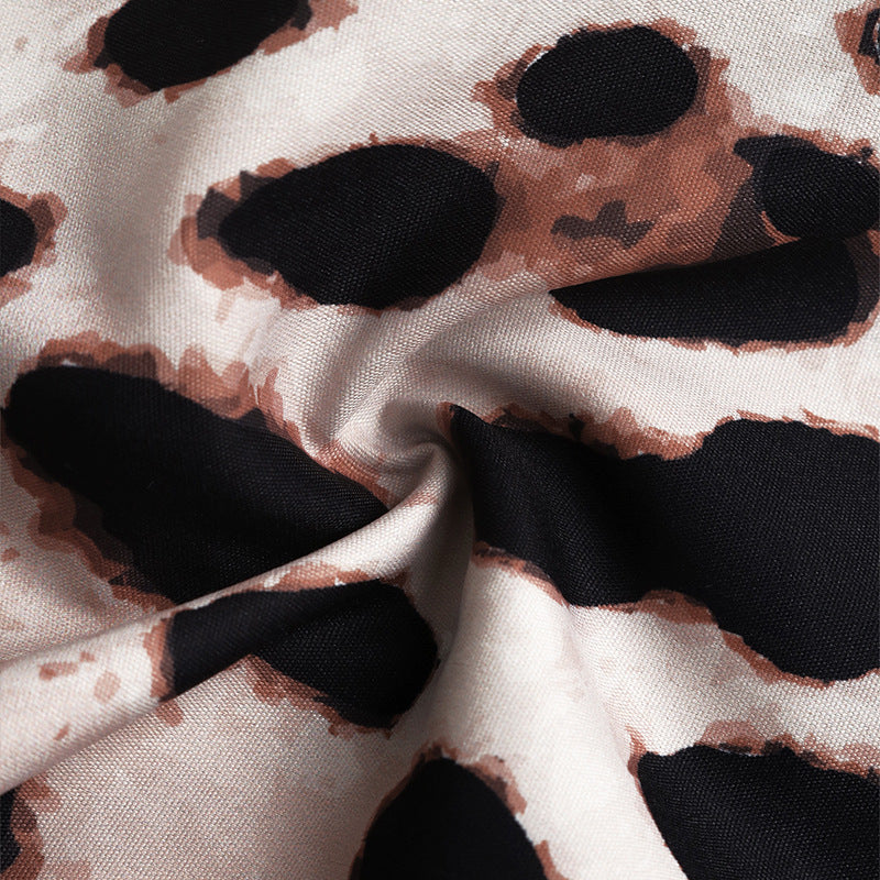 Leopard Print Strapless Smocked Ruffle Dress - Coffee - 3