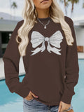 Sketched Bow Graphic Crewneck Sweatshirt - Coffee