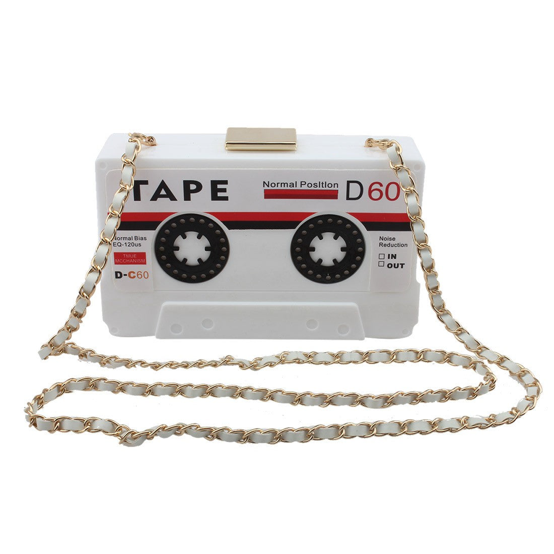 Retro Cassette Tape Acrylic Box Clutch - White