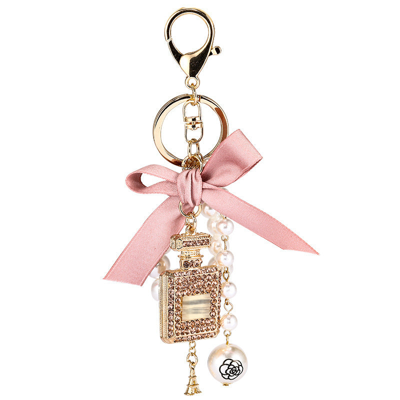Rhinestone Perfume Bottle Keychain Charm - Champagne