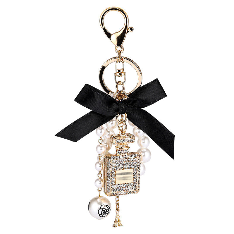 Rhinestone Perfume Bottle Keychain Charm - White