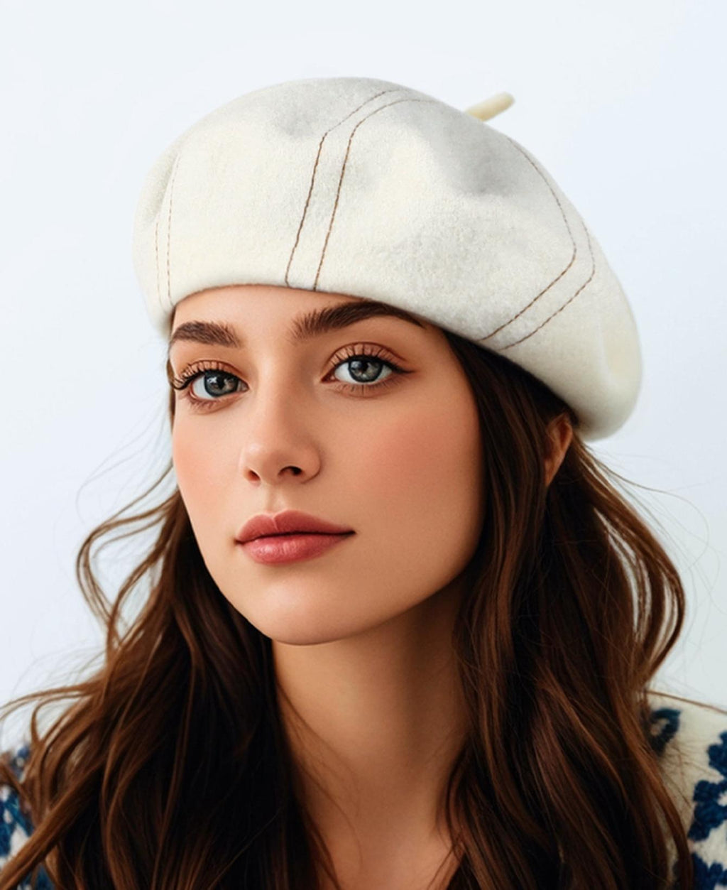 Topstitched Wool Pumpkin Beret Hat