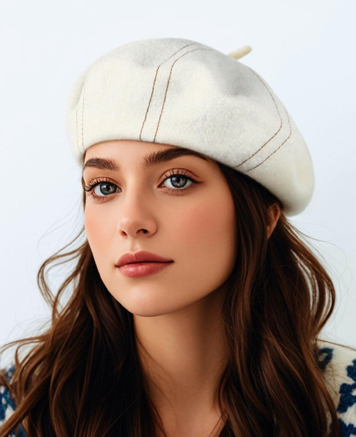 Topstitched Wool Pumpkin Beret Hat