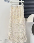 Crochet Lace Maxi Skirt With Scalloped Hem - Apricot
