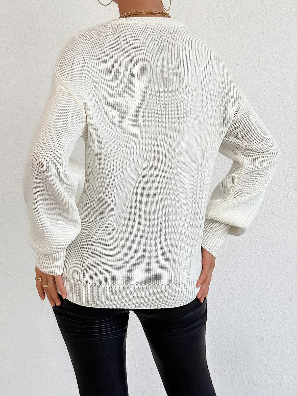 Chenille Letter Graphic Christmas Sweater - White - 3