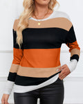 Leopard Colorblock Striped Long Sleeve Top - Orange