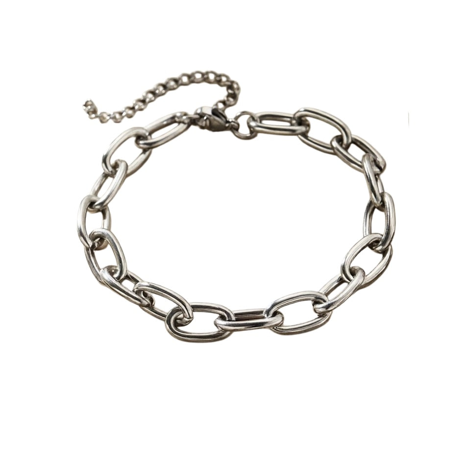 Chunky Oval Link Paperclip Bracelet - Silver