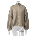 Oversized Balloon Sleeve Button Knit Cardigan - Khaki