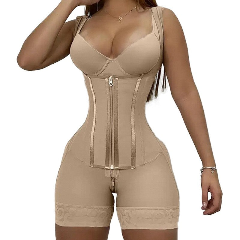 Open Bust Boned Zip Front Mid Thigh Shaping Bodysuit