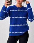 Triangle Stripe Jacquard Crew Neck Sweater - Blue