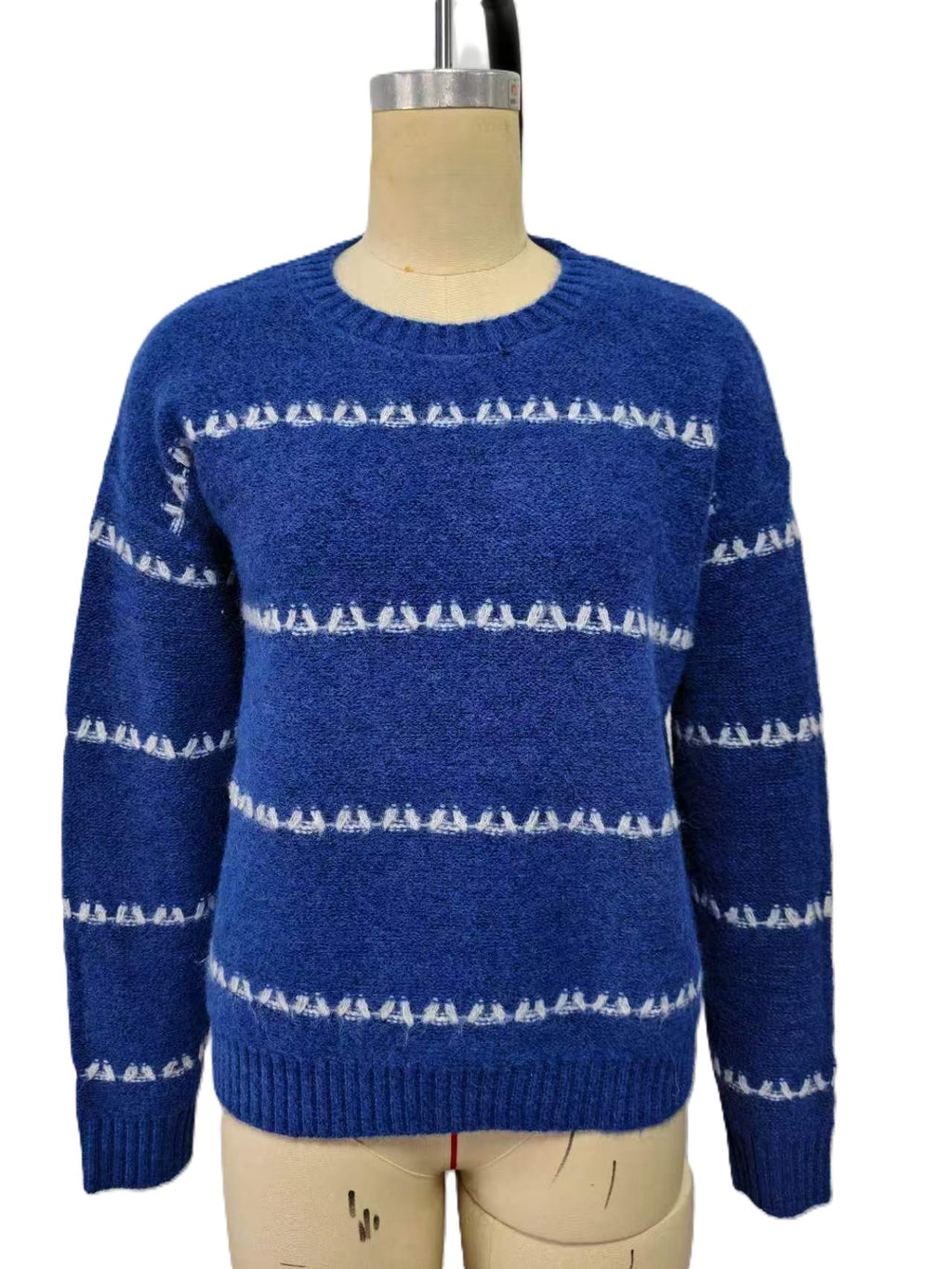 Triangle Stripe Jacquard Crew Neck Sweater - Blue - 1