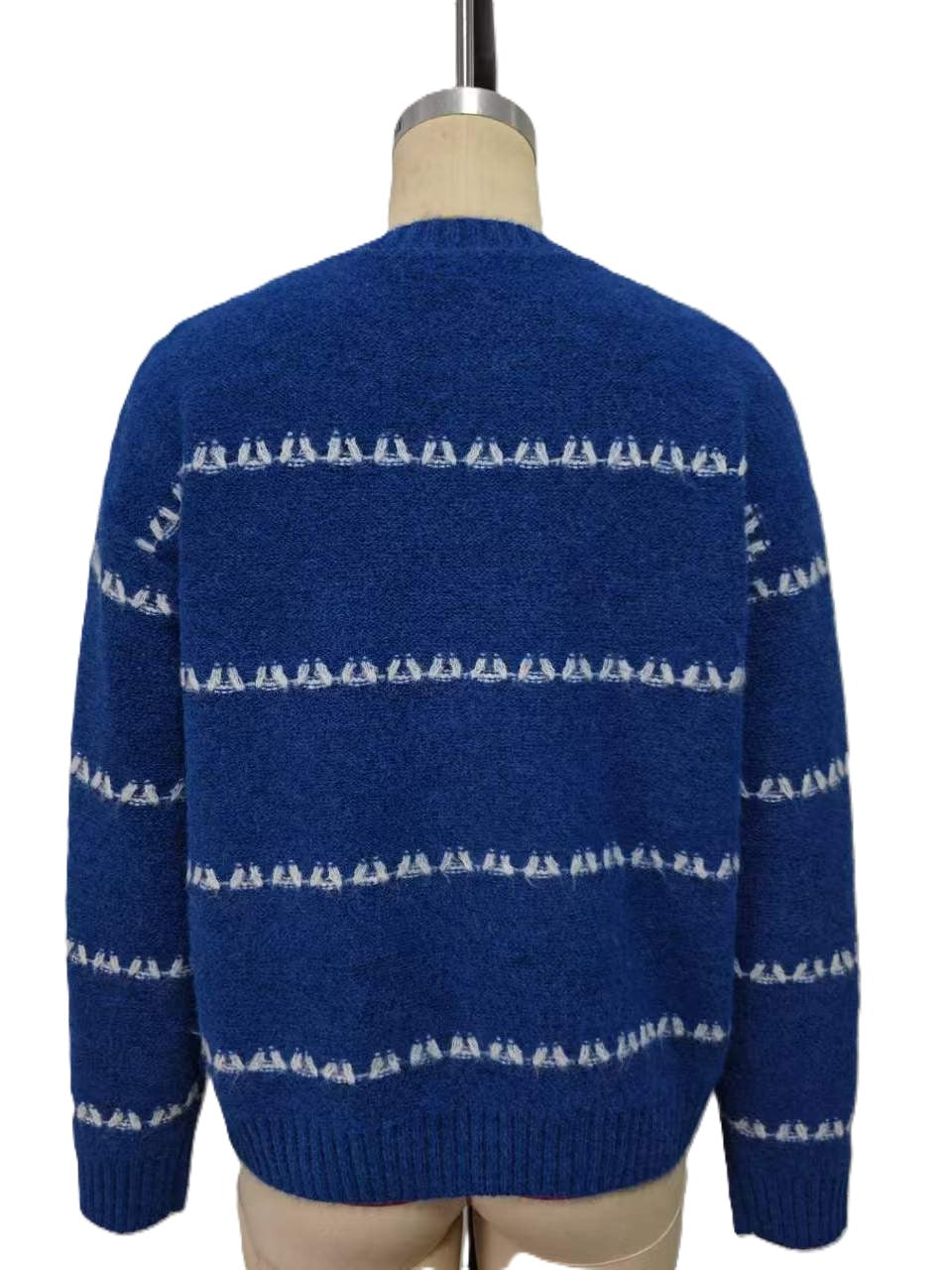 Triangle Stripe Jacquard Crew Neck Sweater - Blue - 2