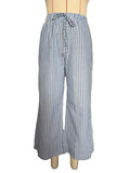 Pinstripe Wide Leg Cropped Drawstring Pants - Blue