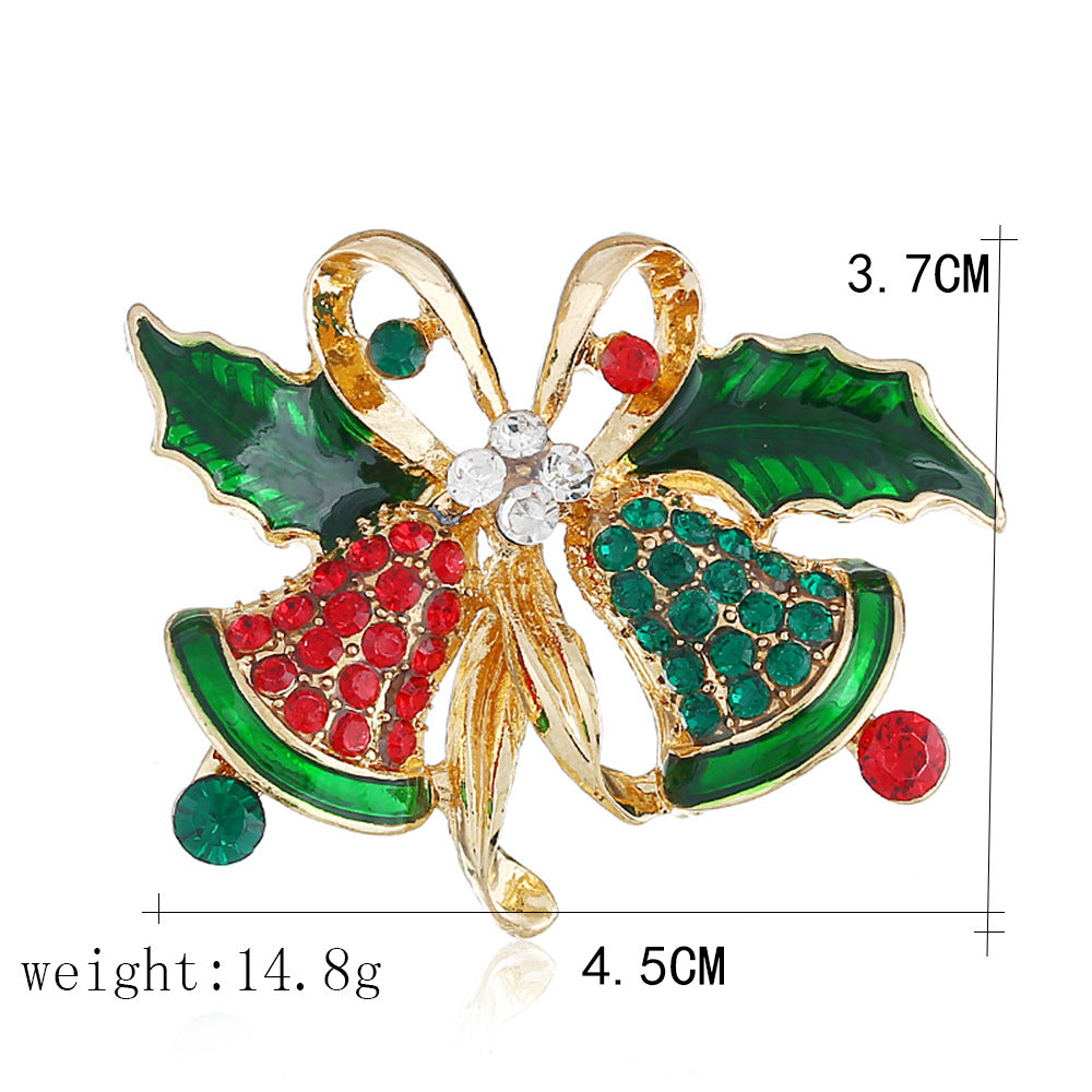 Crystal Jingle Bells Holly Brooch - Bell