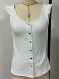 Ruffle Strap Button Front Textured Tank - White