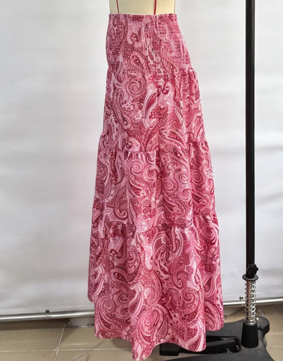 Ruffled Paisley Maxi Skirt With Stretch Waist - Red - 2