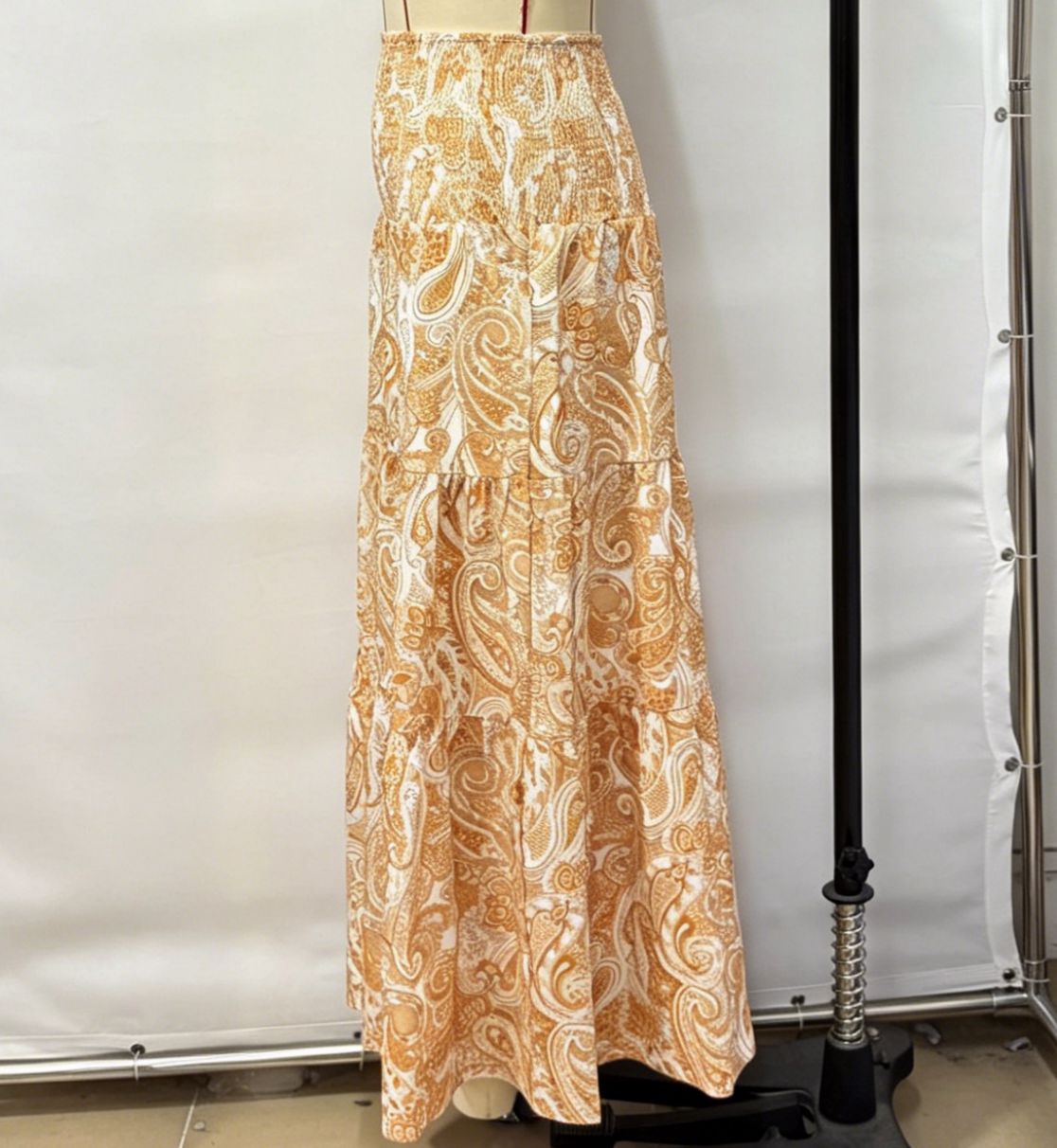 Ruffled Paisley Maxi Skirt With Stretch Waist - Yellow - 2