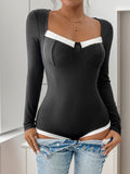 Contrast Trim Square Neck Bodysuit - Black
