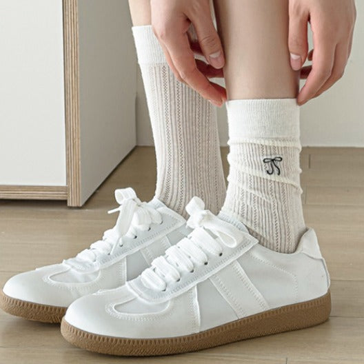Embroidered Bow Ribbed Crew Socks
