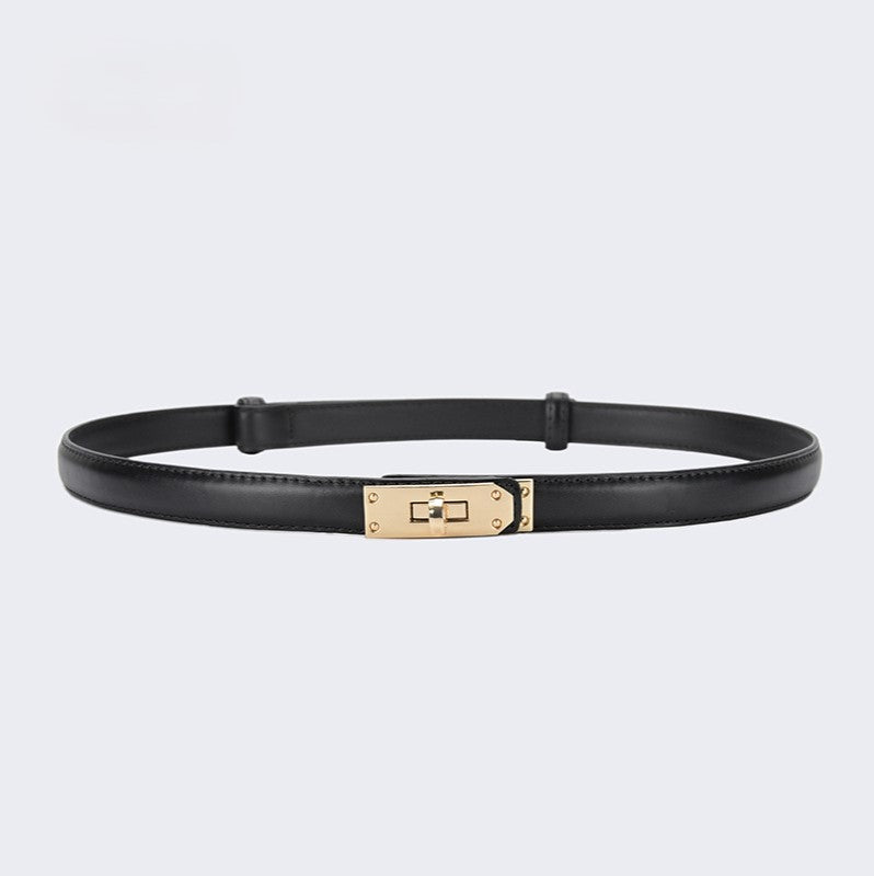 Skinny Faux Leather Plate Clasp Belt - G-Black