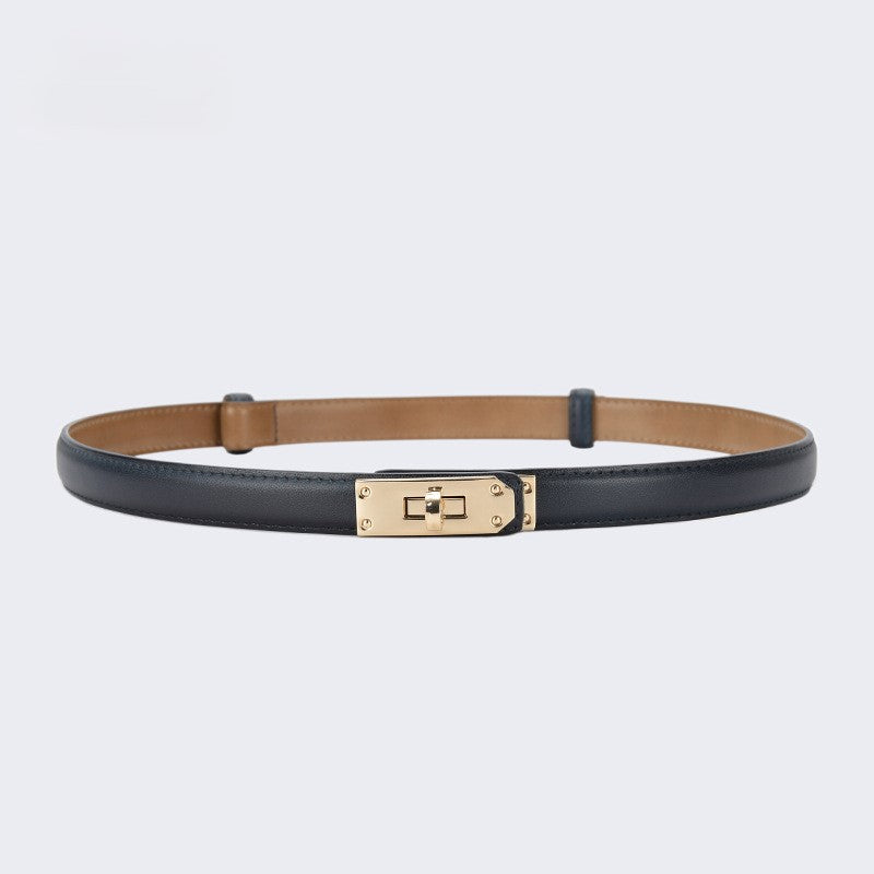 Skinny Faux Leather Plate Clasp Belt - G-Blue
