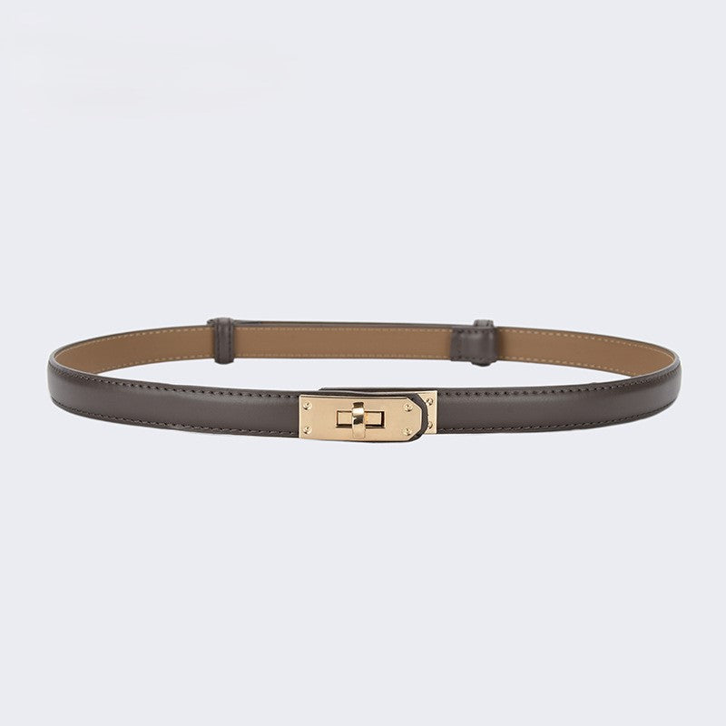 Skinny Faux Leather Plate Clasp Belt - G-Brown