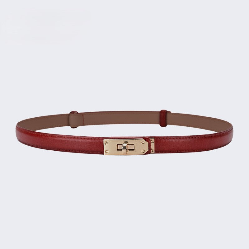 Skinny Faux Leather Plate Clasp Belt - G-Red