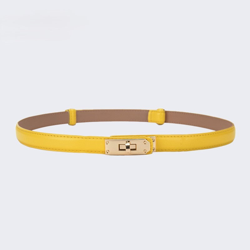 Skinny Faux Leather Plate Clasp Belt - G-Yellow