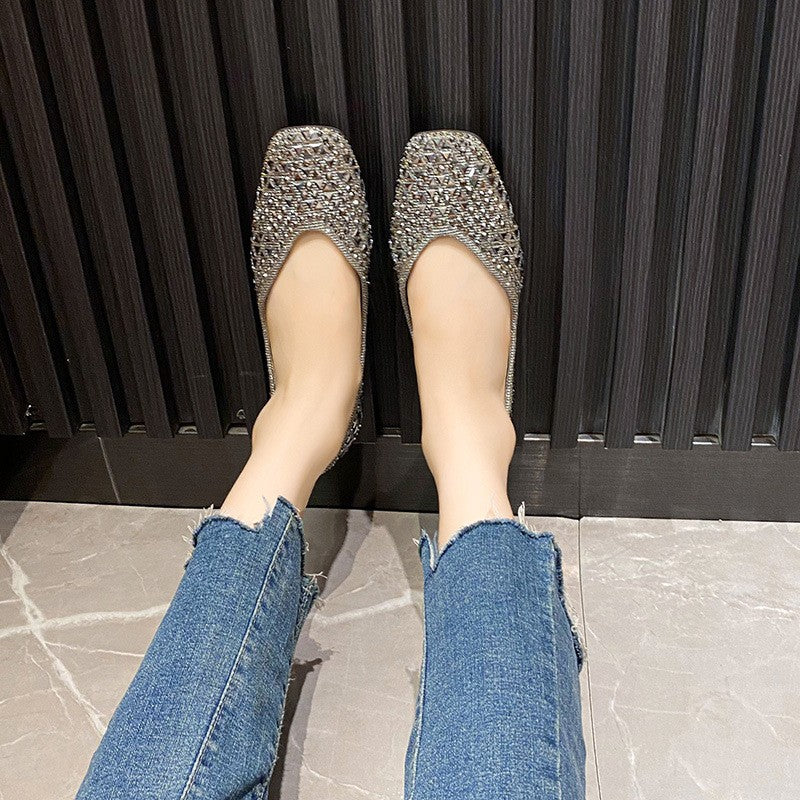 Rhinestone Square Toe Ballet Flats