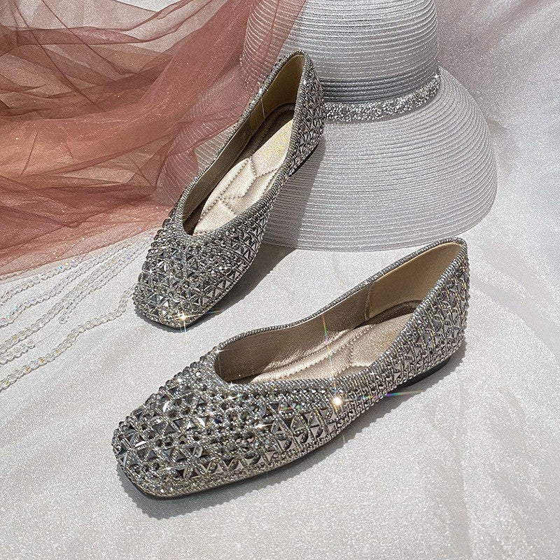 Rhinestone Square Toe Ballet Flats