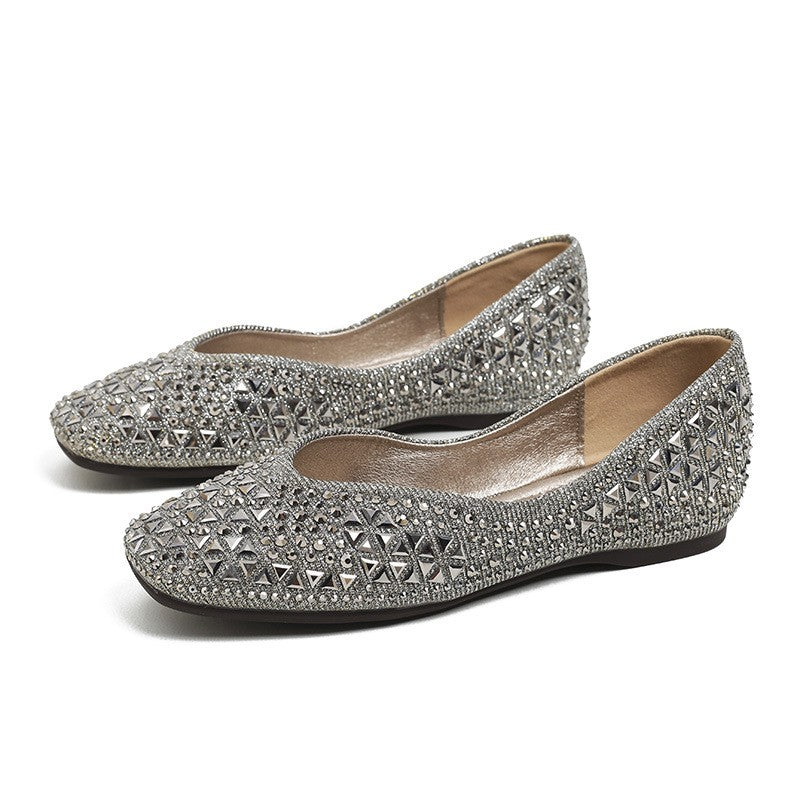 Rhinestone Square Toe Ballet Flats