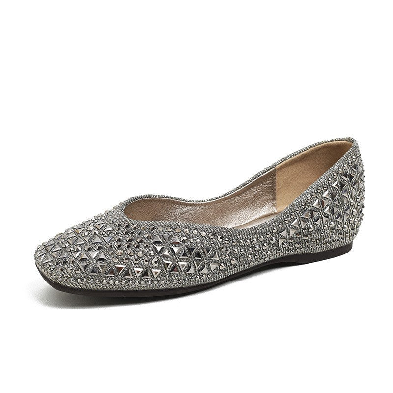 Rhinestone Square Toe Ballet Flats