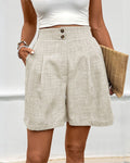 High-Waisted Pleated Tailored Bermuda Shorts - Apricot