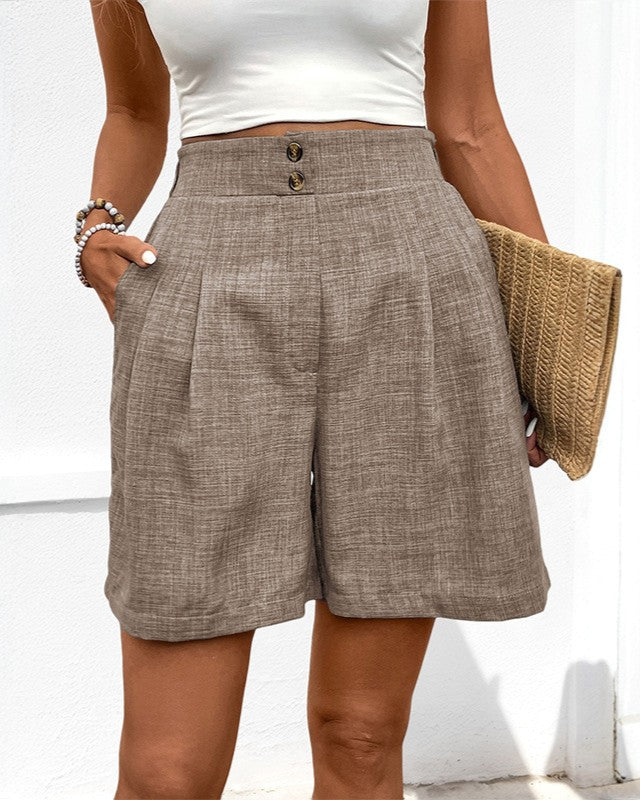 High-Waisted Pleated Tailored Bermuda Shorts - Brown