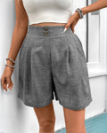 High-Waisted Pleated Tailored Bermuda Shorts - Gray