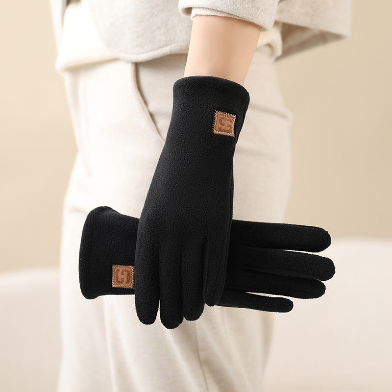 Plush Fleece Full Finger Winter Gloves - Black