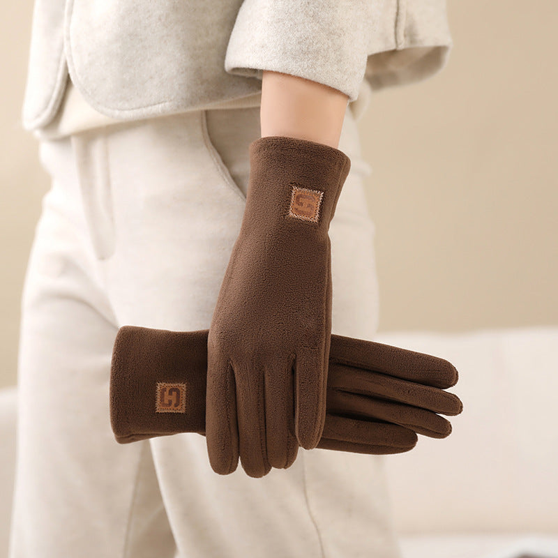 Plush Fleece Full Finger Winter Gloves - Coffee